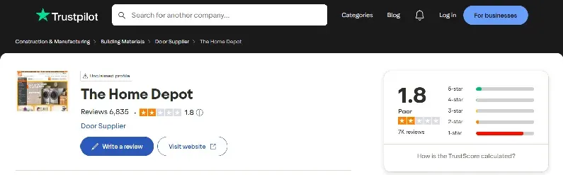 Home Depot Trustpilot Customer Reviews