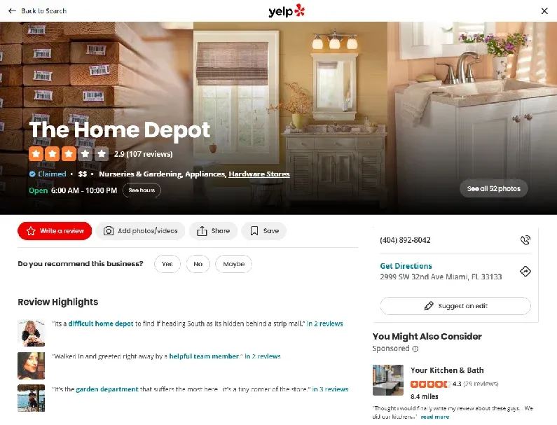 Home Depot Yelp Reviews