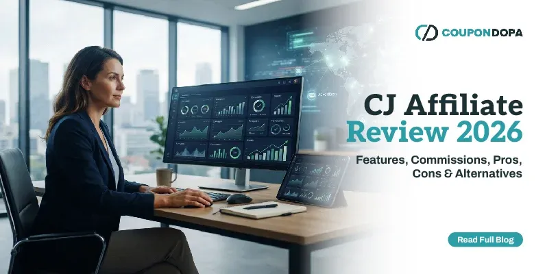 CJ Affiliate Review 2026 featuring platform features, commissions, pros, cons and alternatives